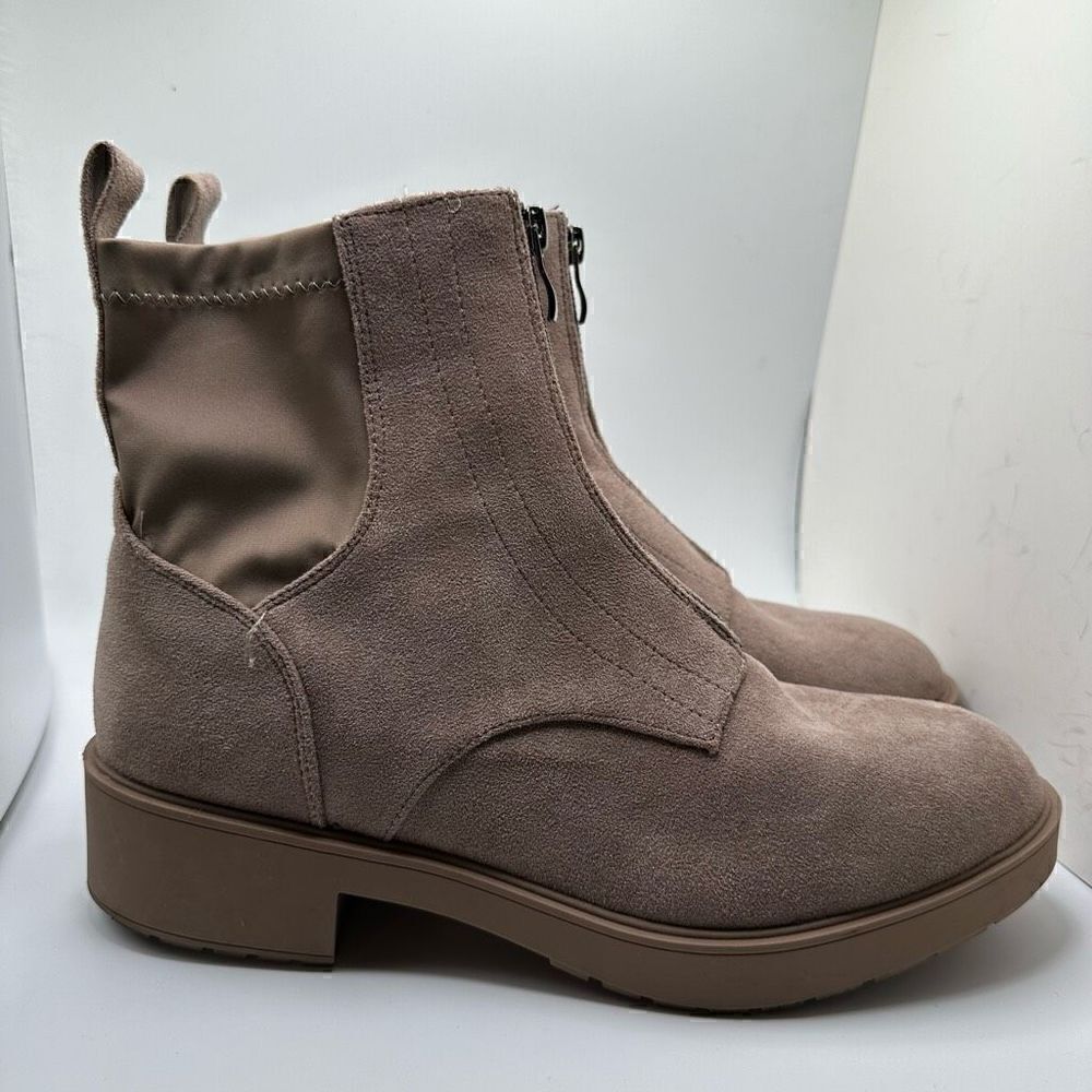 CUSHIONAIRE Women's zipper boot +Memory Foam 9.5 WIDE TAUPE